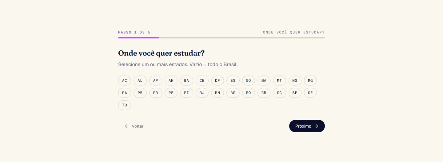Tela do diagnóstico de perfil do Atlas Aprova.